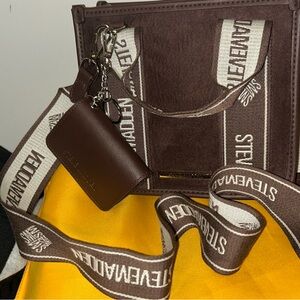 Steve Madden Brown Messenger Bag with Logo Strap